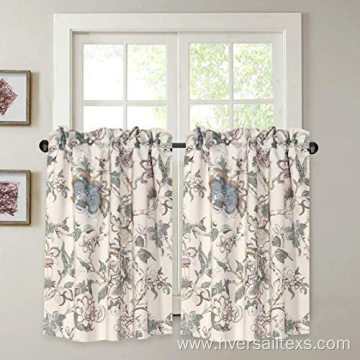 24'' Length Vintage Floral Beige Sage Blue Curtains